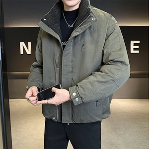 90新标呢料织带拼接立领白鸭绒羽绒服帅气外套YR5606-P299图片
