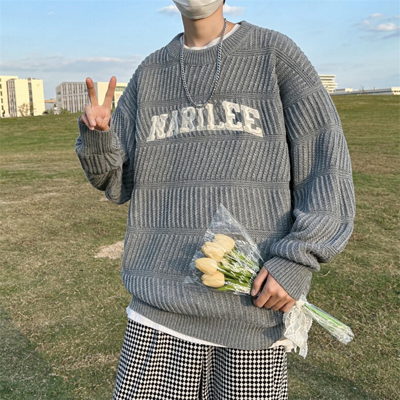 美式复古圆领套头情侣毛衣潮牌宽松休闲针织衫MY0727-P48图片