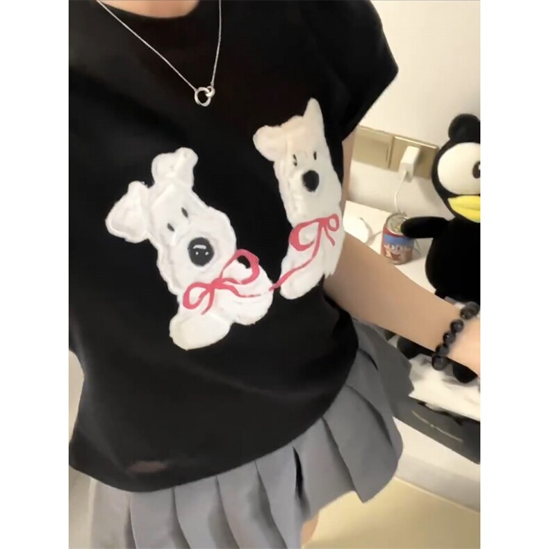 H0533 毛巾绣+贴标 大 短袖t恤女夏季多巴胺半袖宽松别致上衣图片