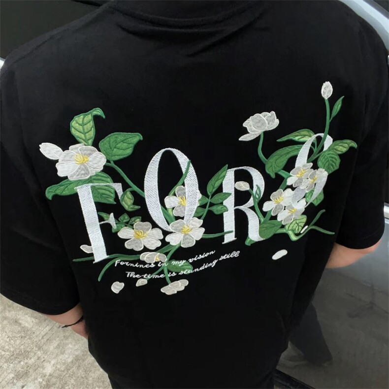 【重工刺绣】100%纯棉潮牌花卉字母绣花T恤短袖chic百搭上衣女,男装T恤,星座1210-1