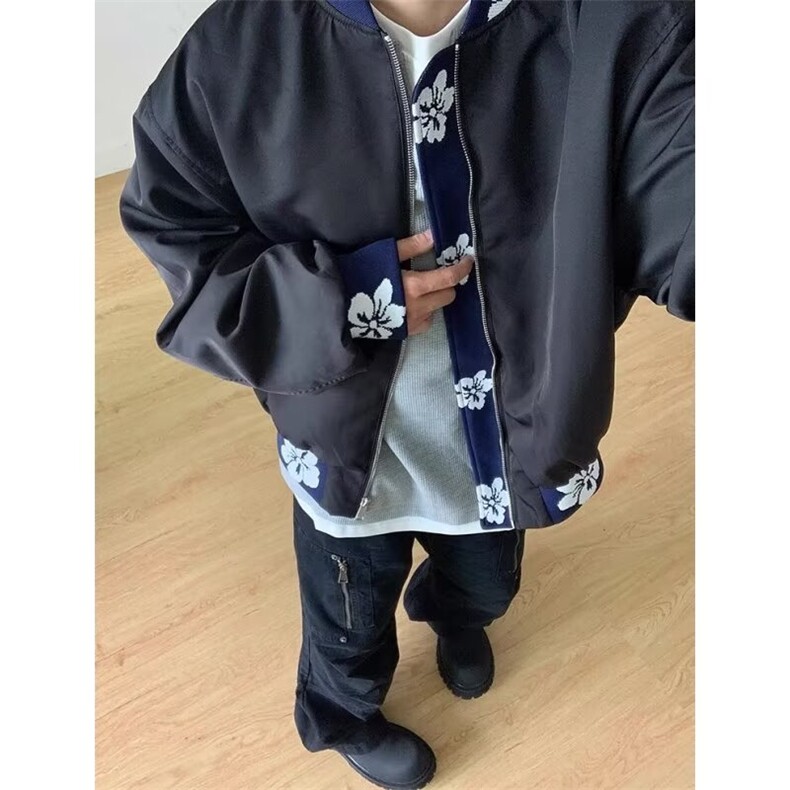 1506/Q3590/P65美式复古提花刺绣拼接夹克百搭棒球服外套图片