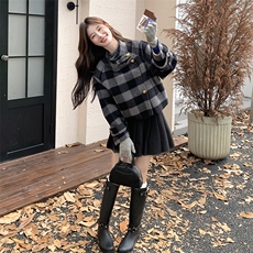 美式复古格纹双面羊绒外套女秋冬超火好看高级感加厚毛呢夹克上衣，女装双面呢大衣，千千佰惠