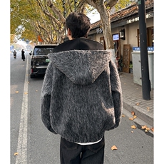 纯色假两件休闲毛呢拉链连帽夹克男外套A071-5018-P128，男装夹克，电商A071