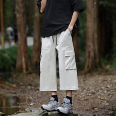 宽松直筒登山裤子男大口袋过膝短裤美式工装七分裤-A1055TP30控58，男装牛仔裤，电商B241