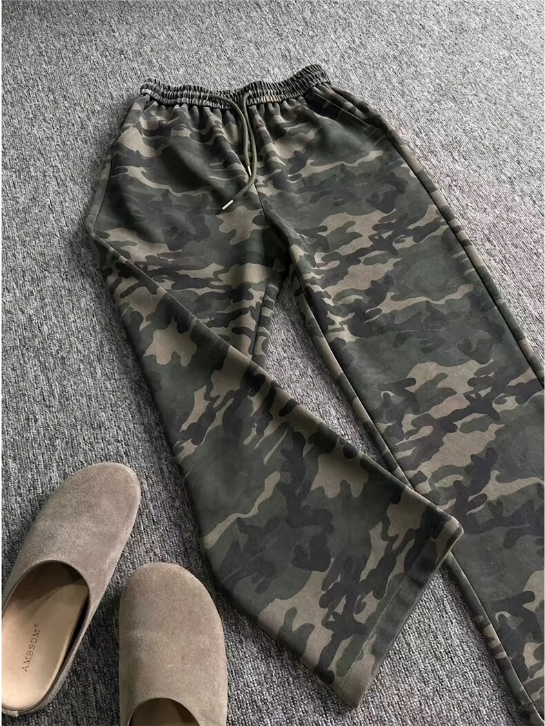 KZ115-尺码M-3XL-P40-X70-美式复古迷彩针织卫裤宽松弯刀休闲裤,男装休闲裤,星座1811B
