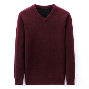 冬季新款男士羊毛衫V领中年商务休闲毛衣男装加绒加厚保暖针织衫图片