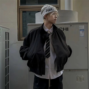 抖音得物 美式潮休闲夹克春季立领纯色复古工装加厚棉服外套MF01图片
