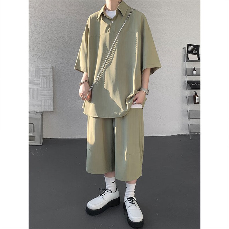 TZ778-特P55控98夏季冰丝七分裤短袖衬衫大码T恤套装,男装牛仔裤,电商A059