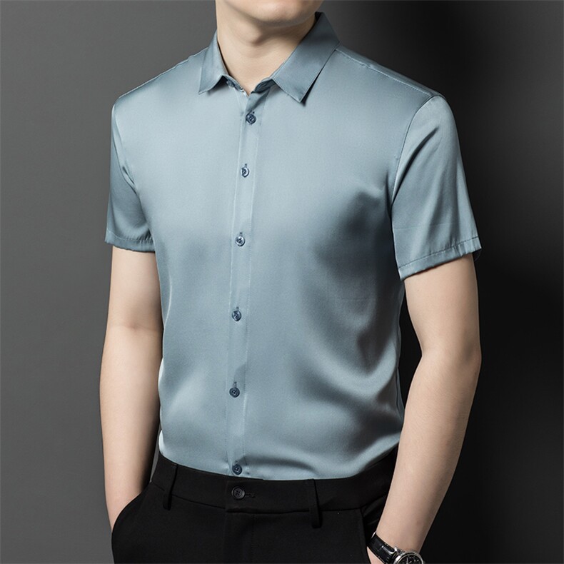 夏款100短袖衬衫男中年商务休闲高端衬衣，男装衬衫，钱塘6003B