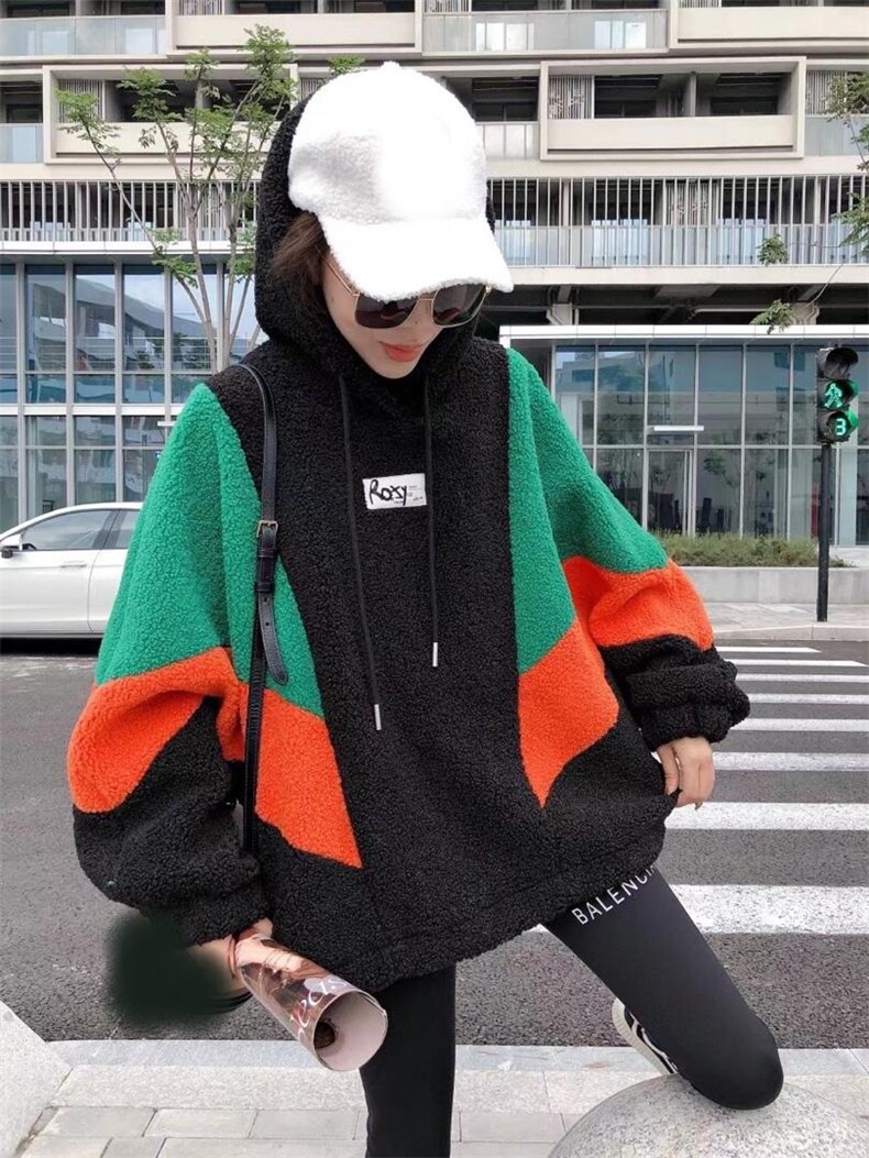 拼色颗粒绒卫衣，女装卫衣/绒衫，一杭