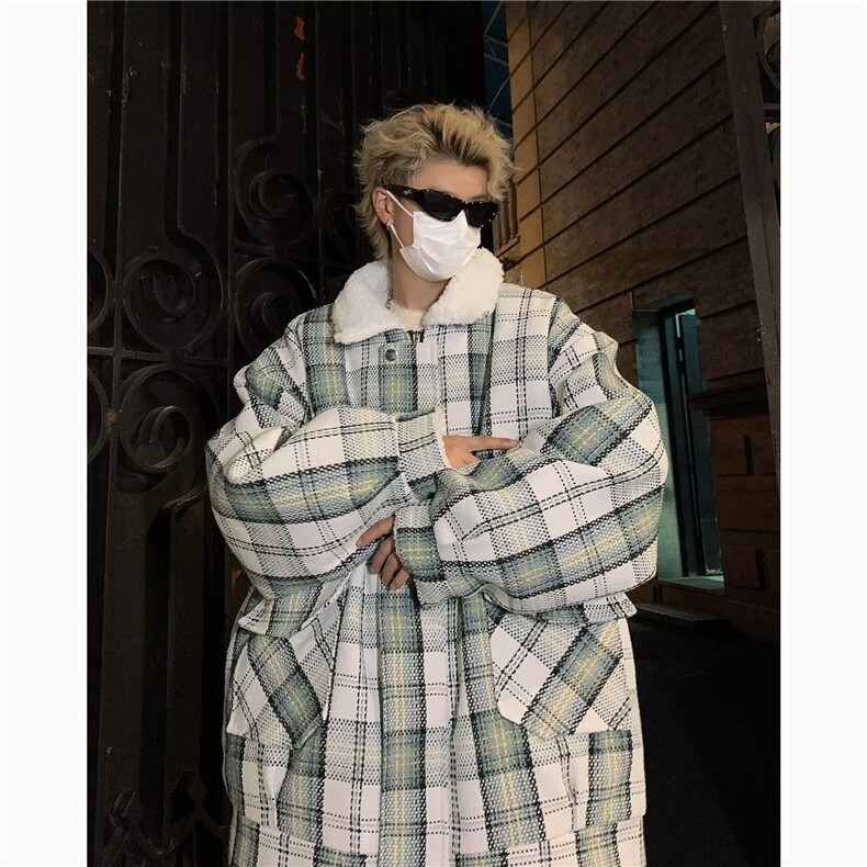 美式复古外套男秋冬季羊羔毛棉服加厚小香风宽松格子棉M8029P88,男装棉衣,星座1116-2