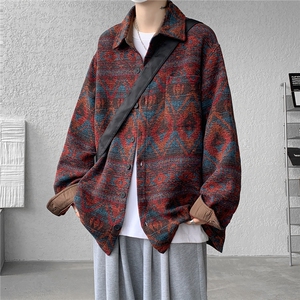 8XL-M复古大码民族风衬衫男款春季加厚粗呢藏式外套CS29001P68图片