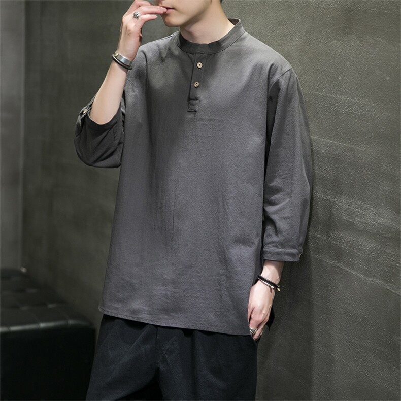 风2025春夏棉麻短袖t恤男宽松大码七分袖QT6008-1/T064/P45,男装T恤,电商A008
