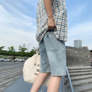 牛仔裤男士夏季薄款韩版潮流休闲短裤直筒宽松帅气五分裤D图片