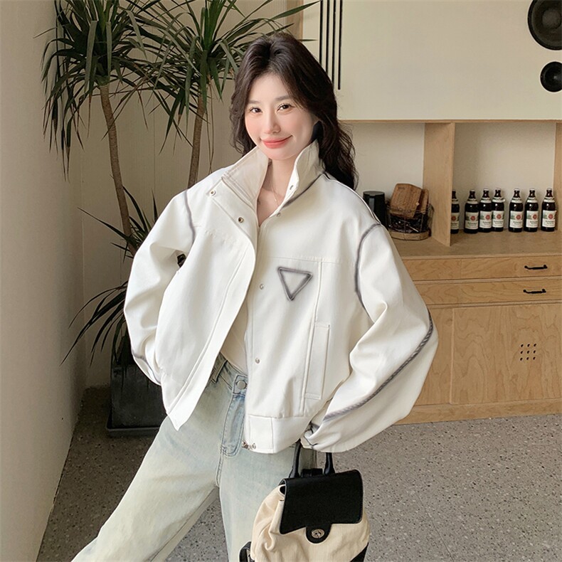 蓝色休闲设计感短外套女2025春季新款韩系小个子宽松时尚立领夹克,女装短外套,2C232
