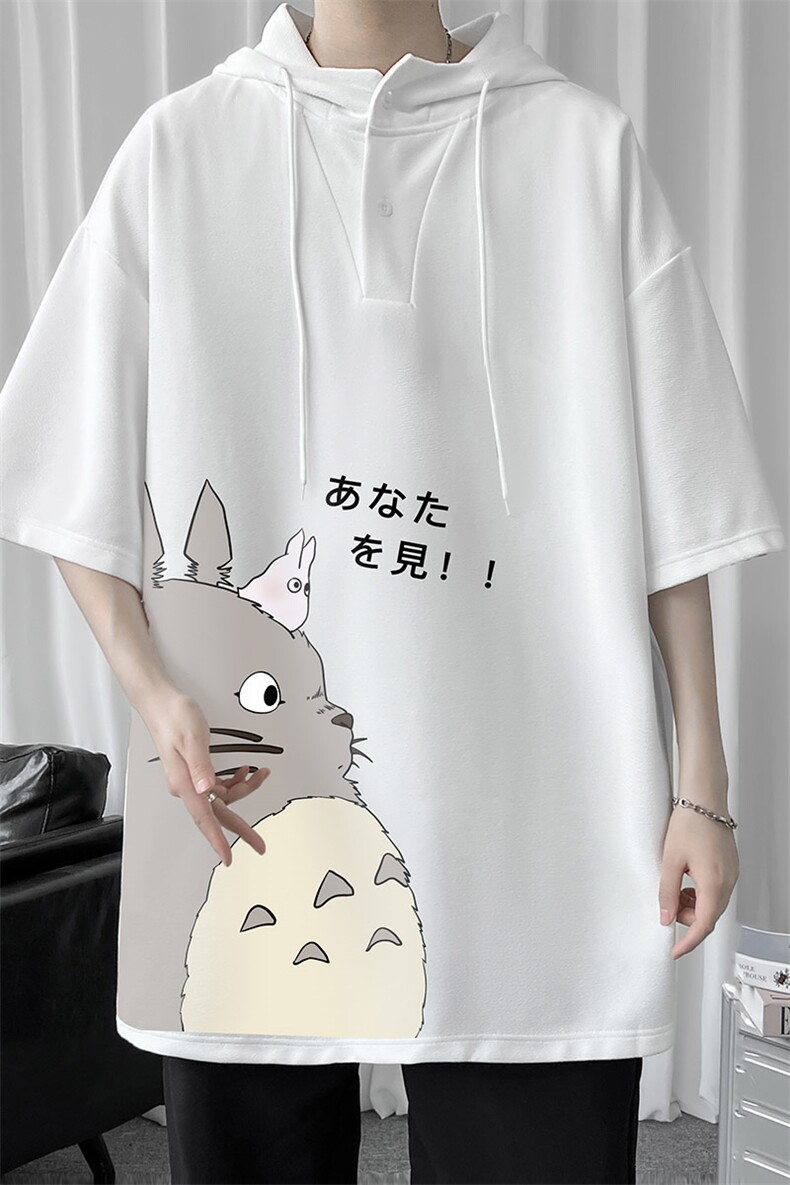 LD54150-P45连帽短袖t恤男大码胖子带帽五分袖中袖,男装T恤,电商A040