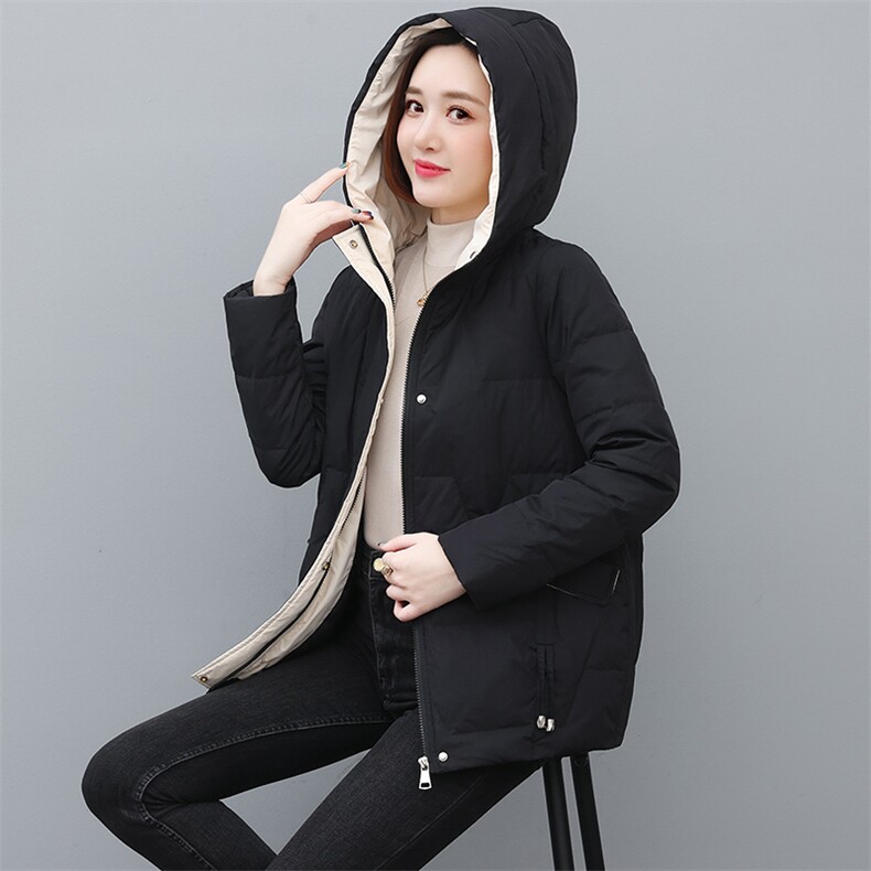 时尚连帽羽绒棉服女2025冬季新款宽松显瘦年轻妈妈加厚小棉袄外套,女装棉衣/棉服,婷思杰（原婷想服饰）
