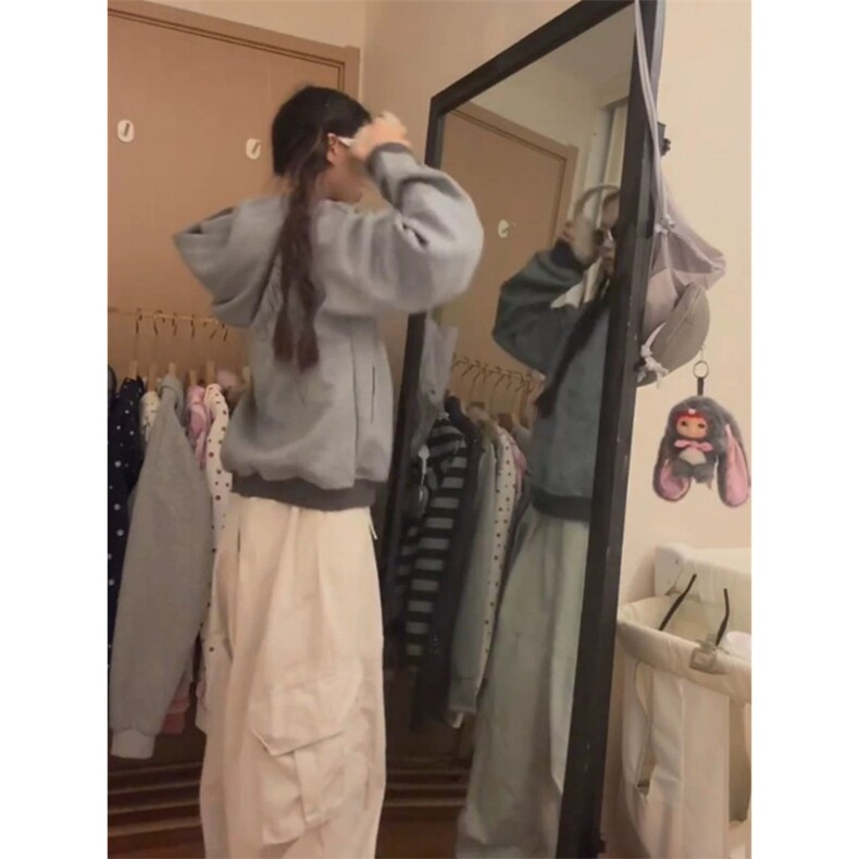 秋冬季加绒卫衣慵懒连帽情侣外套宽松上衣男女L14711-P55加绒63,女装短外套,星座1008