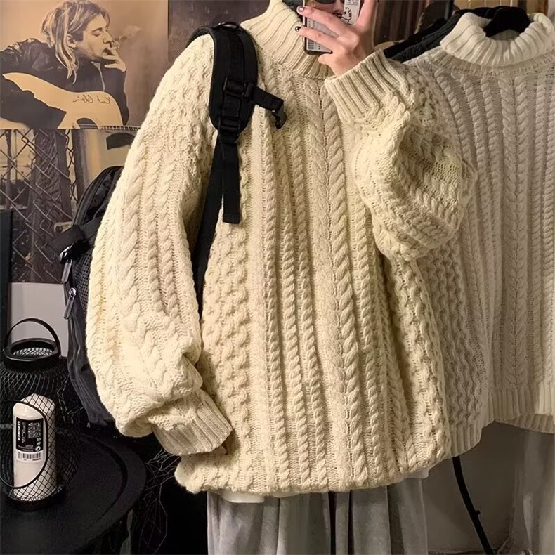 高领内搭打底毛衣男女秋冬新款坑条设计感宽松加厚短款针织衫上衣，男装T恤，星座506A