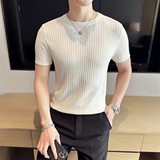 针织衫毛衣男M22/p45春夏季短袖修身圆领条纹纯色打底衫线衣，男装针织衫/毛衣，电商D303
