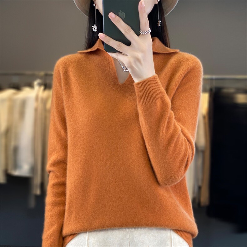 2024年秋冬季纯色POLO领套头时尚简约长袖羊毛衫,女装羊毛衫,暖娇绒