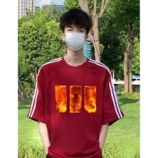 抖音得物高品质二开240克宽松纯棉美式潮牌三条杠织带短袖T恤，男装T恤，电商A486-1