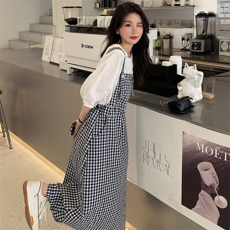 主推新品格子套装连衣裙款号2220-背带裙P105K148-套装P135K188,女装连衣裙,浙宝305