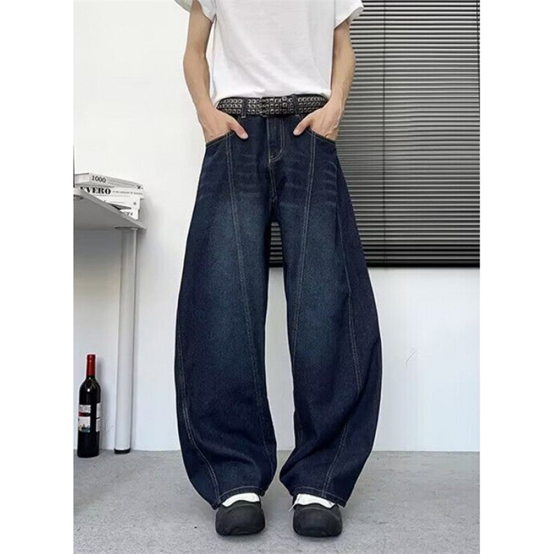 复古字母刺绣弯刀牛仔裤男款夏季宽松休闲解构阔腿长裤N7031,男装牛仔裤,星座1116A（原606A-3）