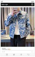 2025秋季新款水洗男士牛仔夹克个性提花印花图案外套，男装工装外套，电商A225
