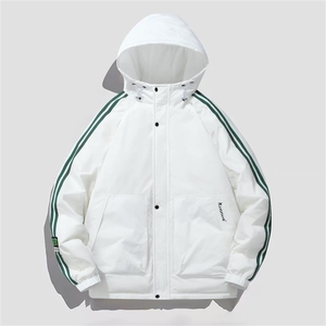条纹连帽羽绒服男女同款短款冬情侣潮牌加厚白鸭绒外套yr236-P115图片