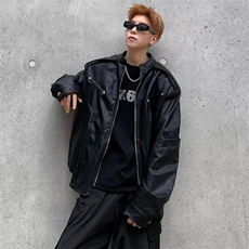 机车皮衣男美式高街帅气个性2025春季新款ins宽松外套W5215-P79，男装皮衣，星座412-3