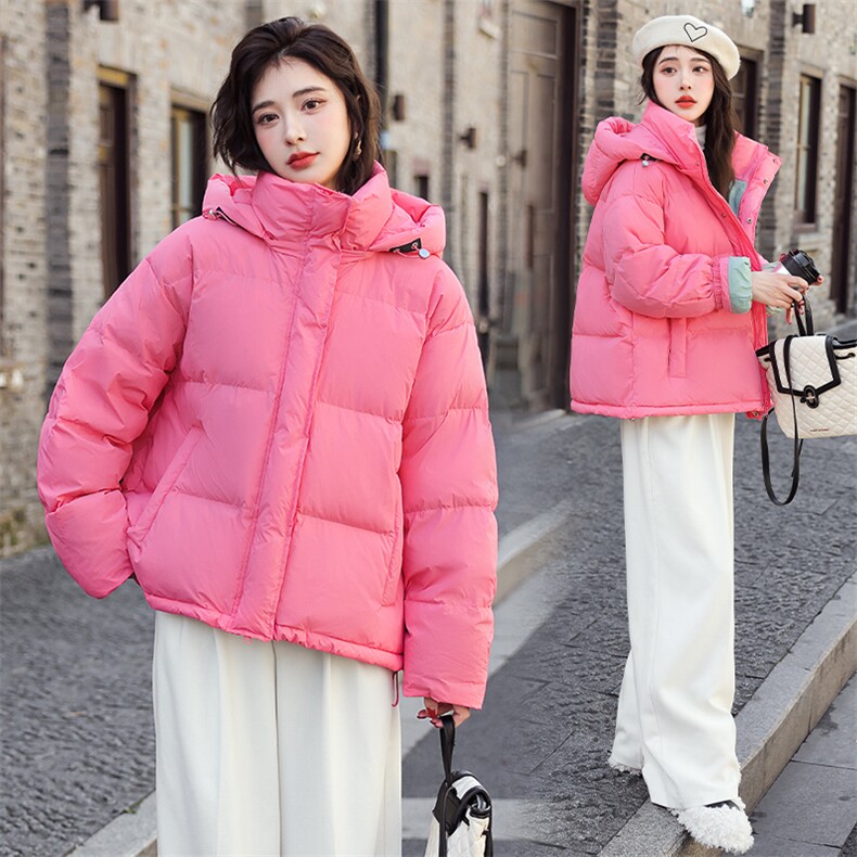 2023冬装新款时尚潮流简约气质优雅内里拼色帽子可脱卸羽绒服，女装羽绒服，韩蜜菓