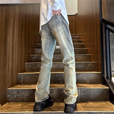 日系复古泛黄水洗垂感做旧牛仔裤男女高街ins潮XK26-P48，男装牛仔裤，星座1109-3