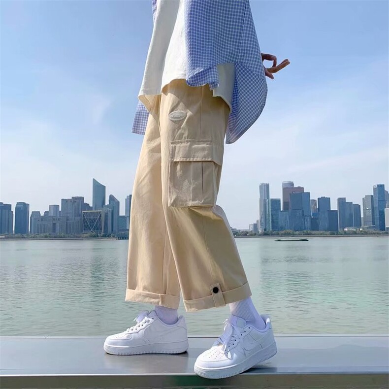 新款日系休闲裤男夏季潮牌工装直筒裤情侣运动阔腿九分裤K326-P30，男装休闲裤，星座1008