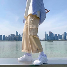 新款日系休闲裤男夏季潮牌工装直筒裤情侣运动阔腿九分裤K326-P30，男装休闲裤，星座1008