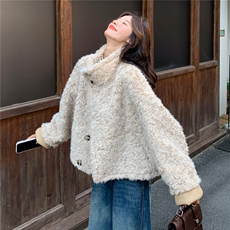 韩系短款羊羔毛外套女2025冬季新款两面穿设计感宽松保暖皮毛一体，女装短外套，2C261