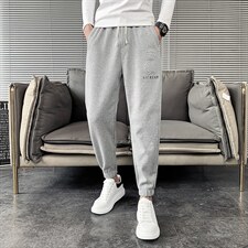 2025秋冬季红菠萝格华夫格休闲裤男韩版潮流压花小熊裤子,男装休闲裤,电商A327