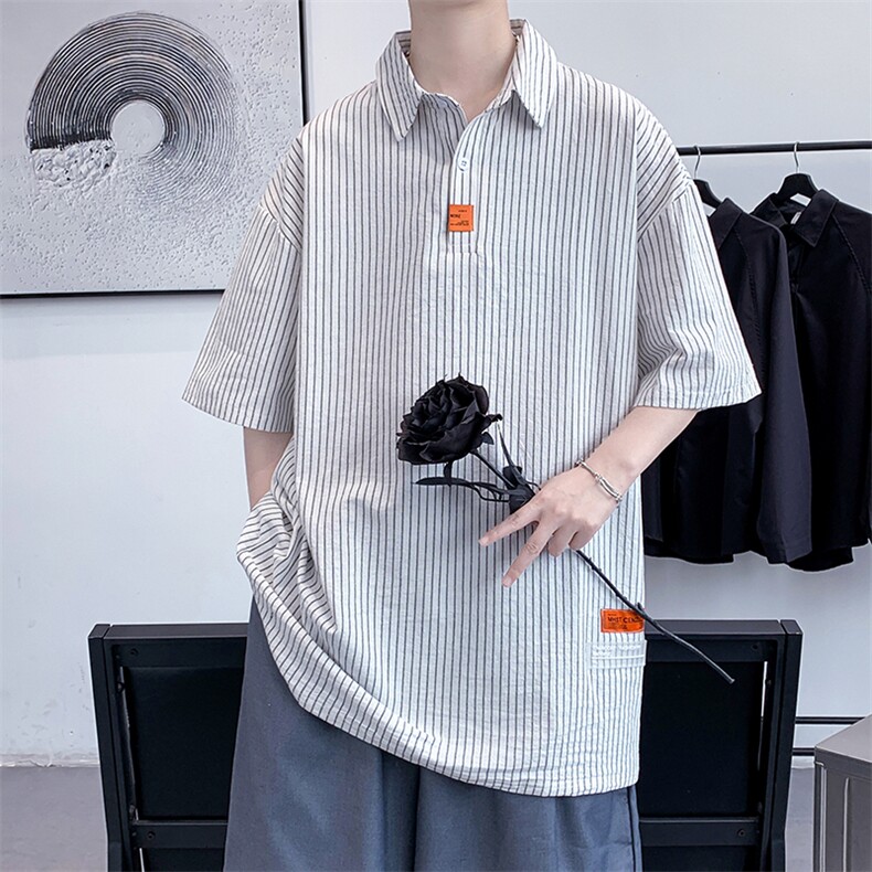 货足8XL-M美式polo衫男短袖2023夏季新款条纹胖子半袖加大码衬衫,男装Polo衫,钱塘717(原712)