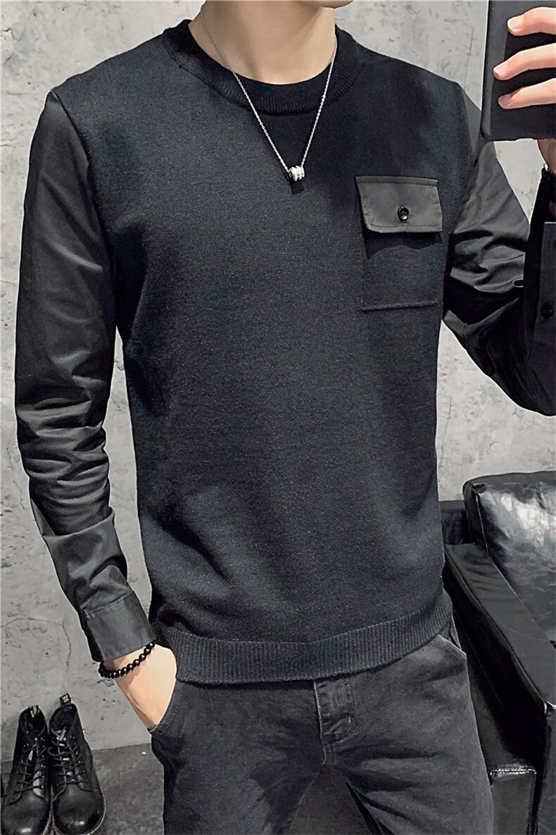 （店主风）绿秋冬针织衫毛衣男士圆领假两件打底衫C301B-MY10,男装针织衫/毛衣,电商C301B