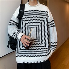 M80-P40几何图案毛衣，男装针织衫/毛衣，星座1501-1