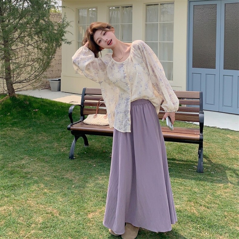 少女风蕾丝碎花衬衫半身裙套装女夏减龄独特漂亮多巴胺穿搭两件套,女装套装/套裙,2C057