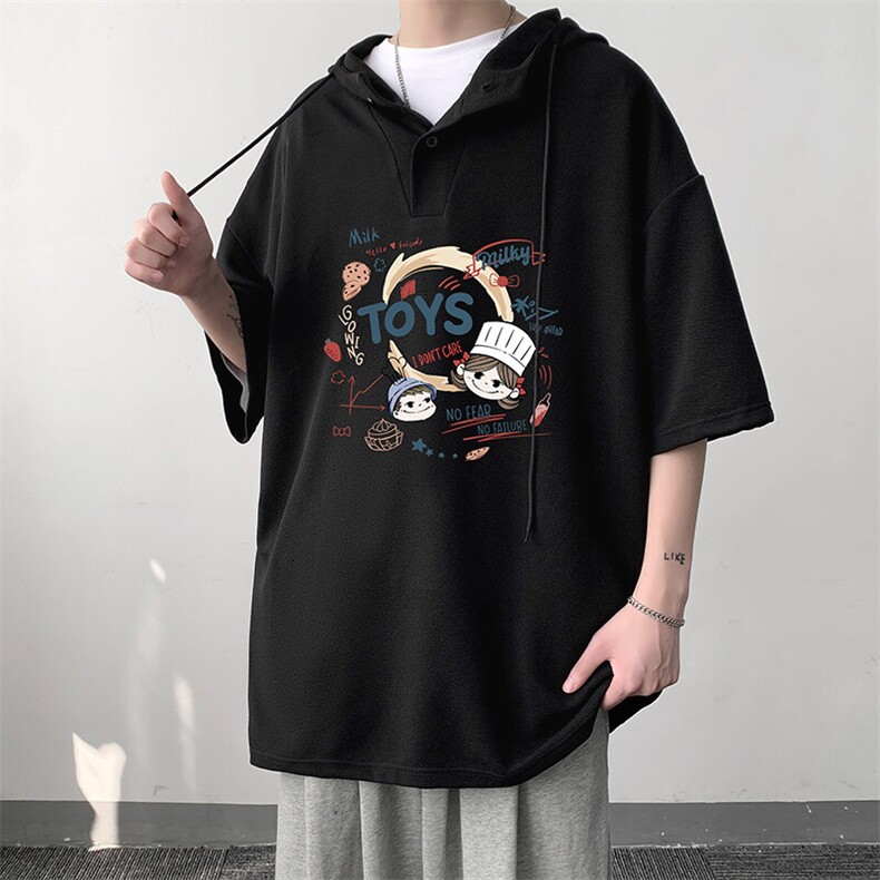 LD54385-P45NASA连帽短袖t恤男大码胖子带帽五分袖中袖,男装T恤,电商A040
