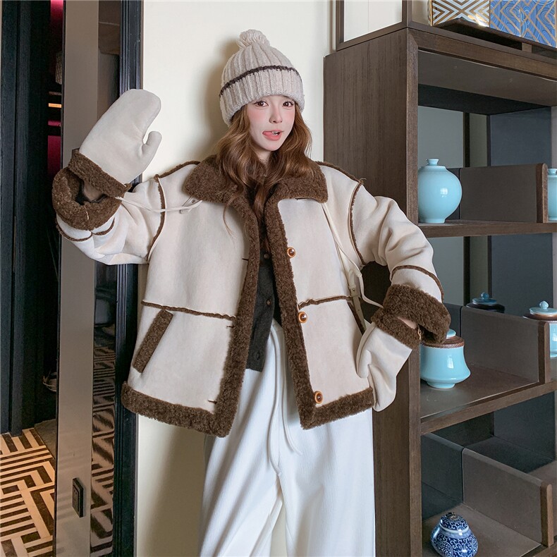 现货！2025冬季新款撞色时尚减龄皮毛一体带手套2C306-P205-K298,女装皮草,2C306