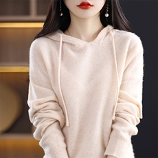 2024秋季新款女士纯色长袖羊毛帽衫通勤百搭，女装羊毛衫，朝辰羊绒