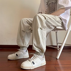 港风春款男休闲裤字母印花褶皱束脚冲锋裤加大码M-5XLH861P60，男装休闲裤，星座1013-1