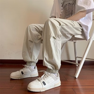 港风春款男休闲裤字母印花褶皱束脚冲锋裤加大码M-5XL H861 P60图片