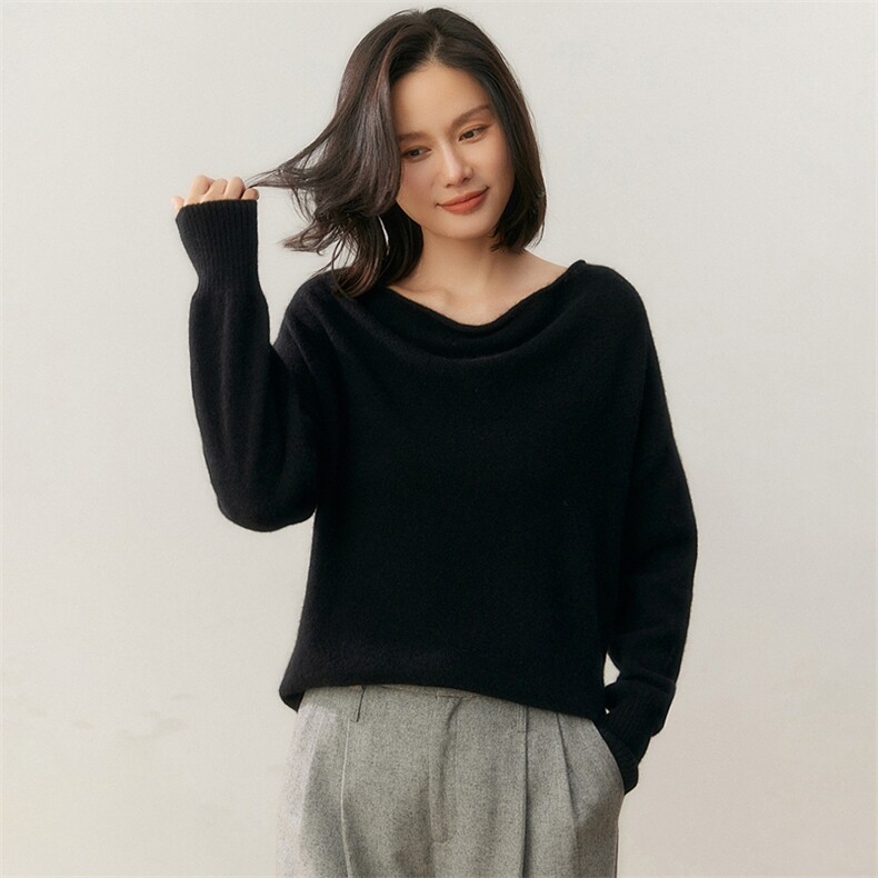 2025时尚百搭宽松领子羊绒衫,女装羊绒衫,贝美羊绒