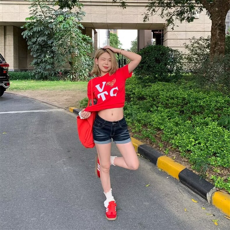 美式复古牛仔短裤女夏季小个子高腰丰胯提臀做旧辣妹紧身包臀热裤,男装牛仔裤,星座1210-1