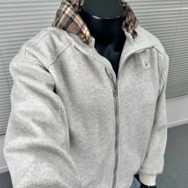 美式复古格子连帽外套男士冬季高级感假两件情侣夹克JK9466-p85,男装夹克,星座1008