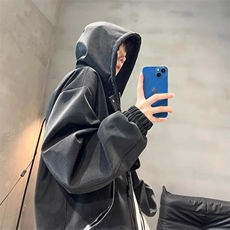 雾面PU皮衣夹克男秋季美式机车服休闲连帽外套XZ514-2-25100-P78，男装夹克，星座514-2(原B239)